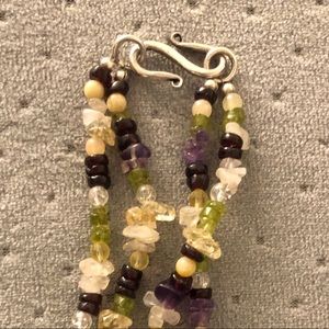 Semi Precious Stones Necklace w/ Crystal Pendant